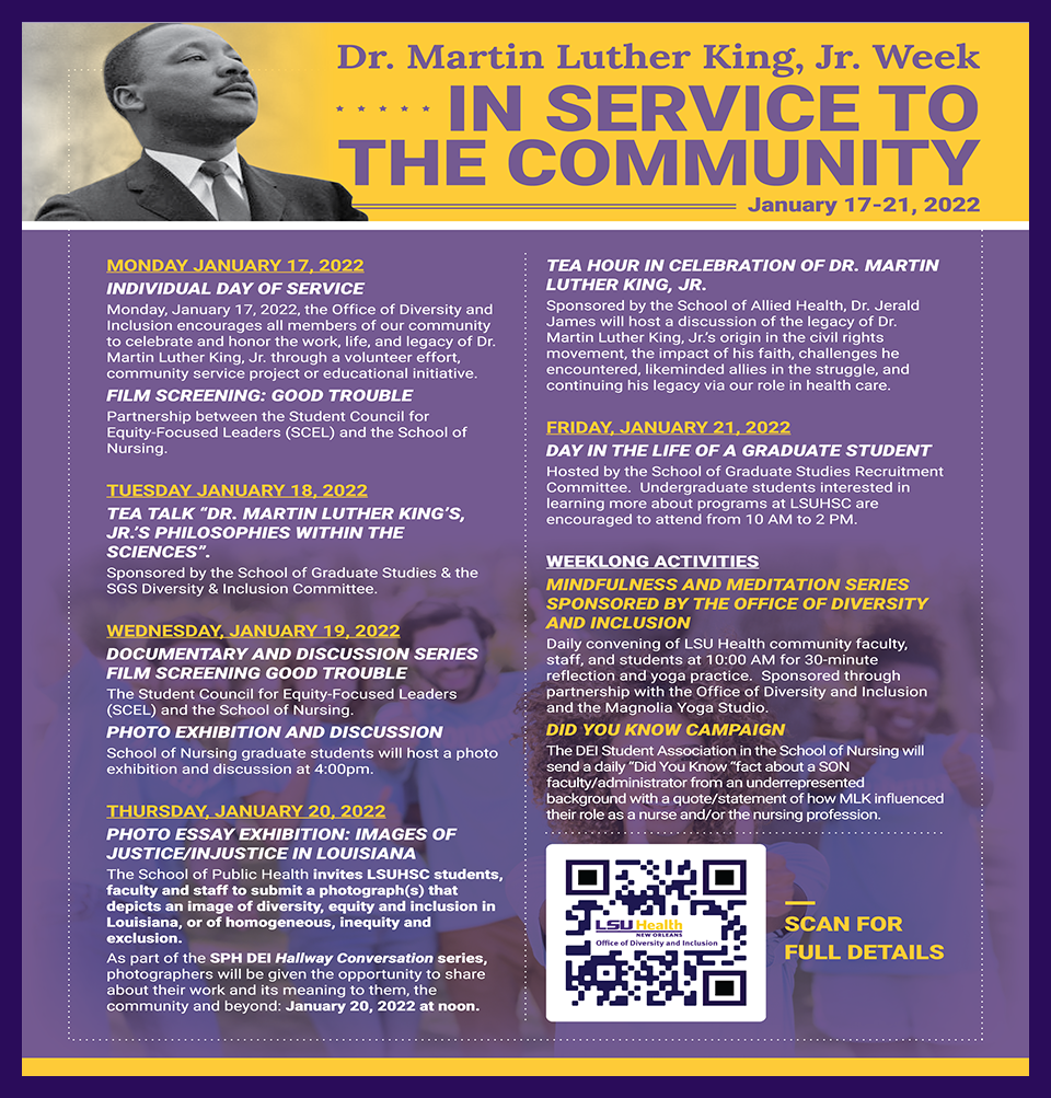 Event Title: MLK Week , Event Date: January 21, Starting at 10:00 AM and ending at 02:00 PM in Building: None