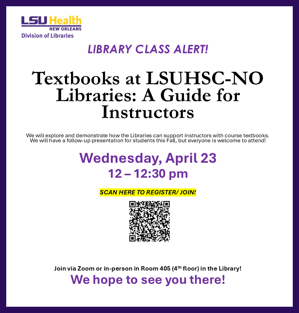 Event Title: Library - April Class 3 Marlene Bishop, Event Date: April 23, Starting at 12:00 PM and ending at 12:30 PM in Building: Resource Center Building Room: Room 405