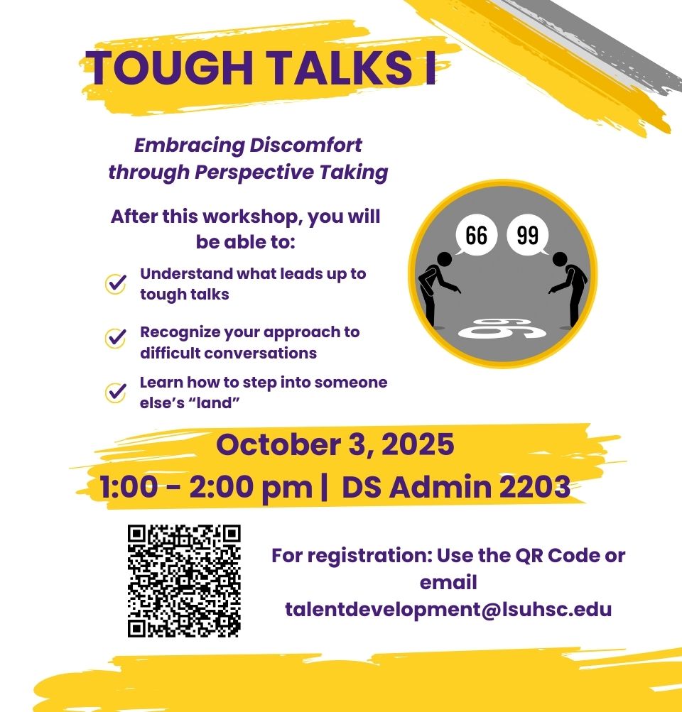 Event Title: Tough Talks I Sonja Washington , Event Date: October 03, Starting at 01:00 PM and ending at 02:00 PM in Building: Dental School Administration Building Room: 2203