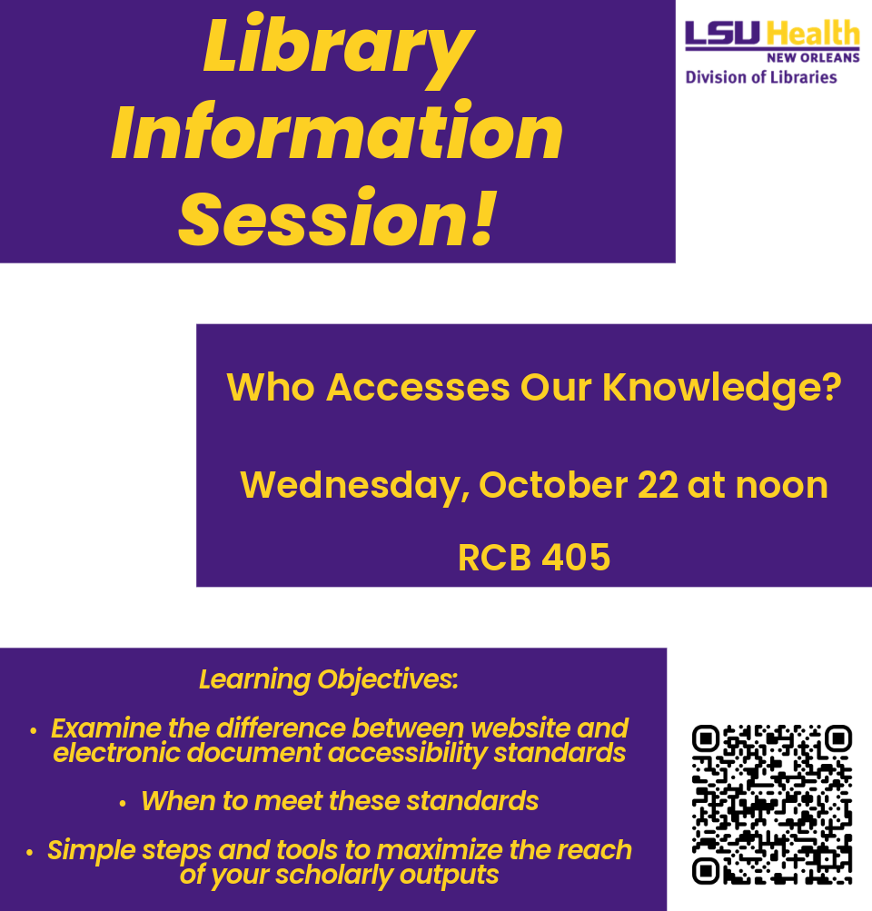 Event Title: Who Accesses Our Knowledge? Elizabeth Holt, Event Date: October 22, Starting at 12:00 PM and ending at 12:30 PM in Building: Resource Center Building Room: 405