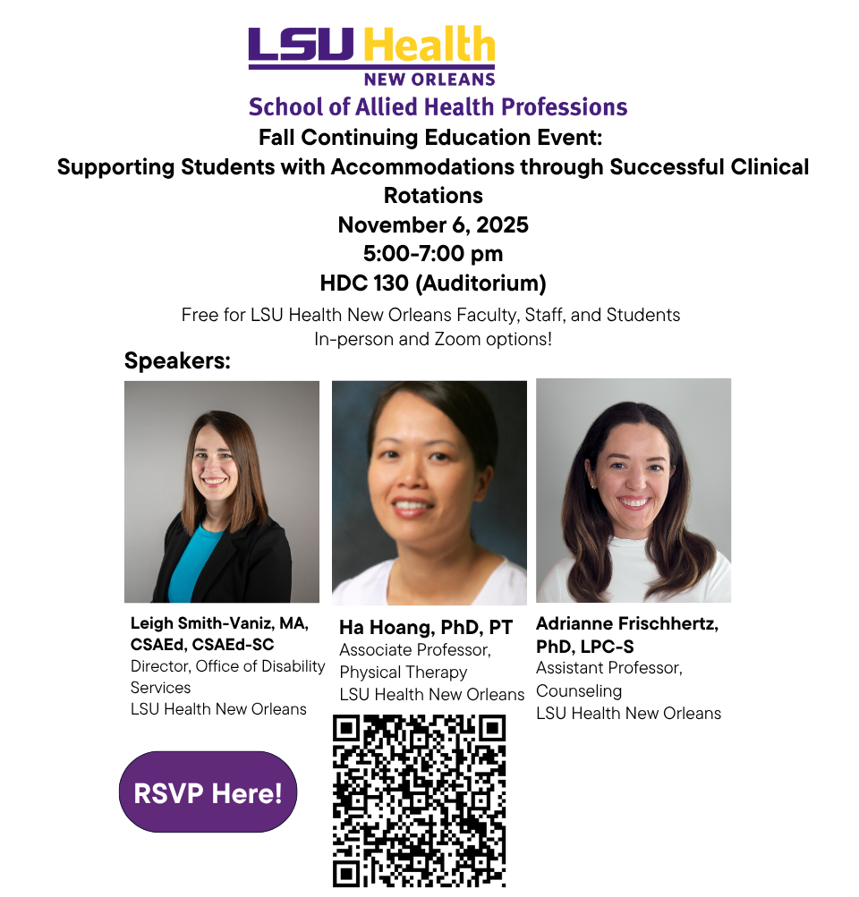 Event Title: SAHP Fall Continuing Education Event , Event Date: November 06, Starting at 05:00 PM and ending at 07:00 PM in Building: Human Development Center Room: 130