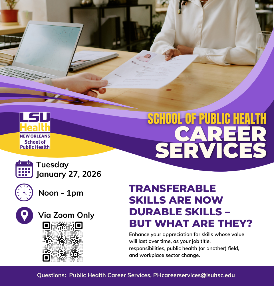 Event Title: Career Services: Durable Skills , Event Date: January 27, Starting at 12:00 PM and ending at 01:00 PM in Building: None