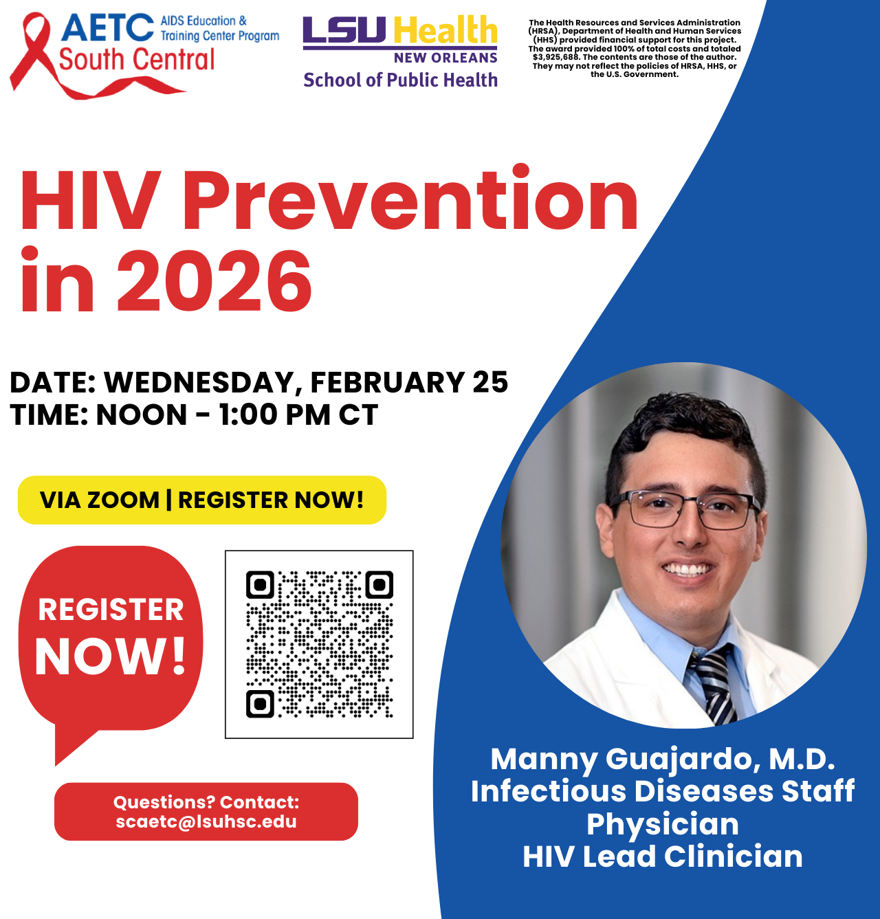 Event Title: HIV Prevention in 2026 Emmanuel Guajardo, MD, Event Date: February 25, Starting at 12:00 PM and ending at 01:00 PM in Building: None