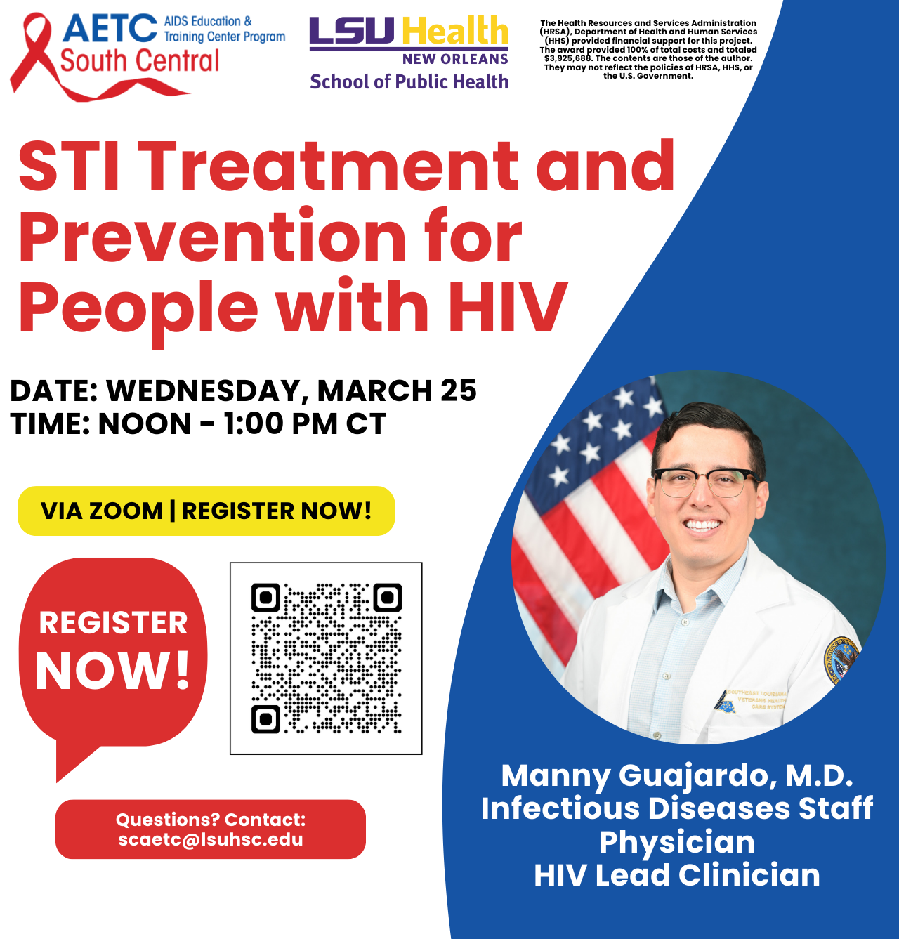 Event Title: STI Treatment and Prevention for People with HIV Emmanuel Guarjardo, MD, Event Date: March 25, Starting at 12:00 PM and ending at 01:00 PM in Building: None