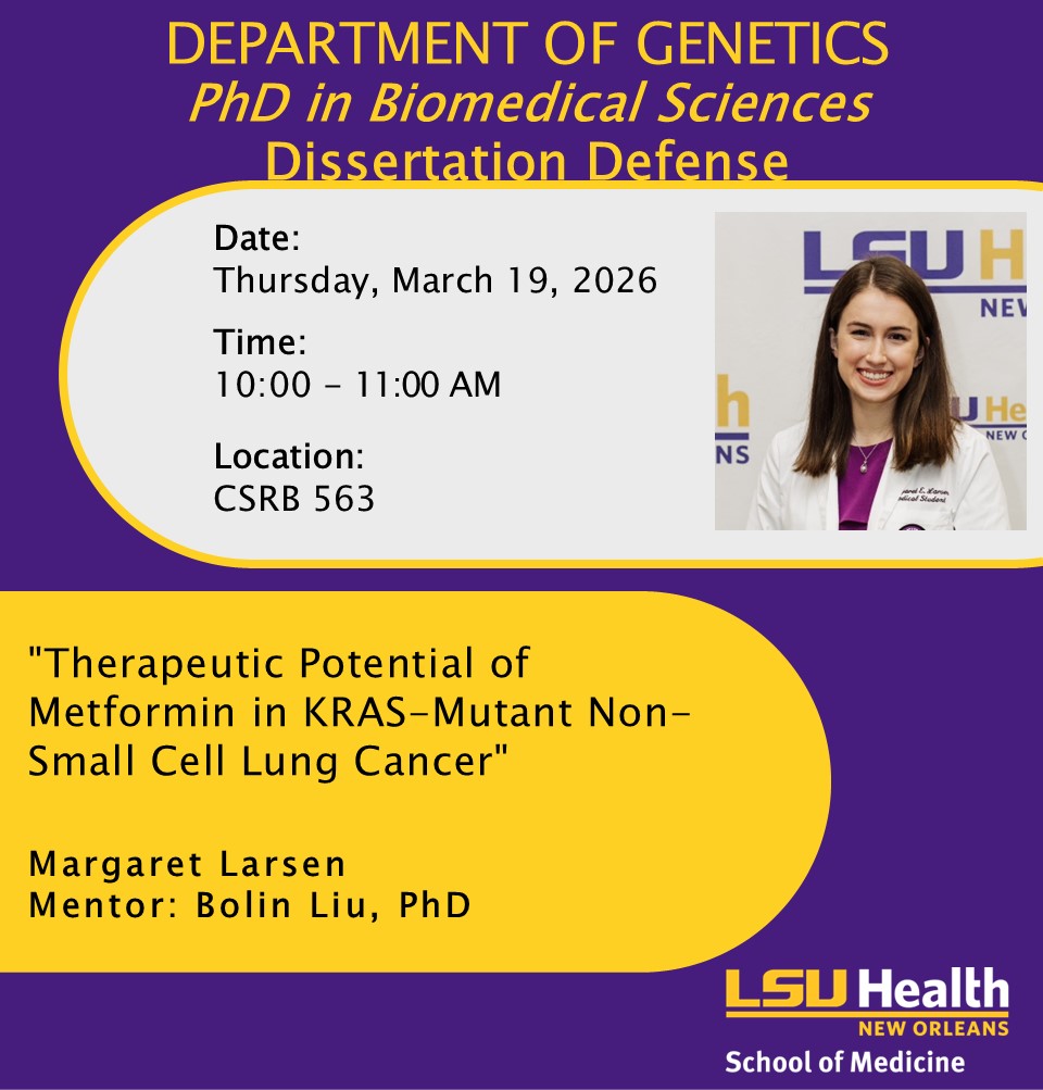 Event Title: Margaret Defense Margaret Larsen, Event Date: March 19, Starting at 10:00 AM and ending at 11:00 AM in Building: Clinical Sciences Research Building Room: 563