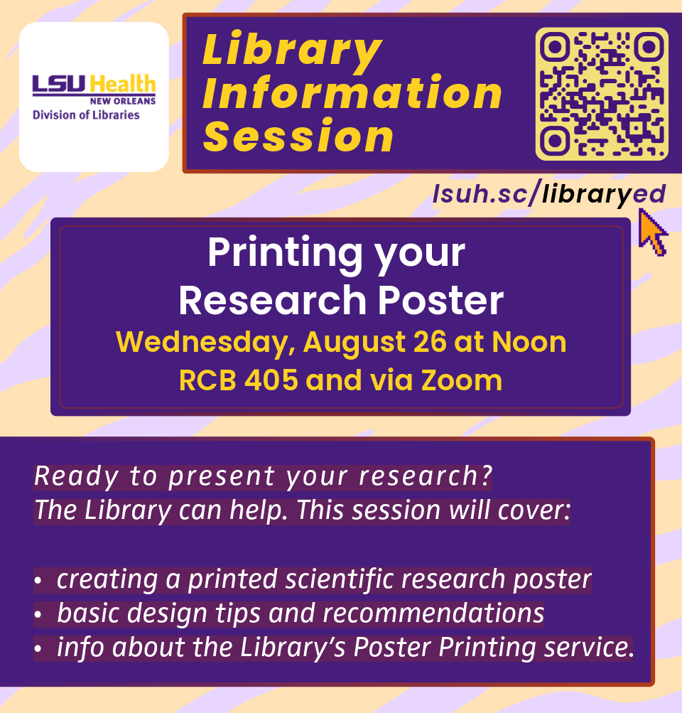 Event Title: Printing your Research Poster Rowan Marye, Event Date: August 26, Starting at 12:00 PM and ending at 12:30 PM in Building: Resource Center Building Room: 405