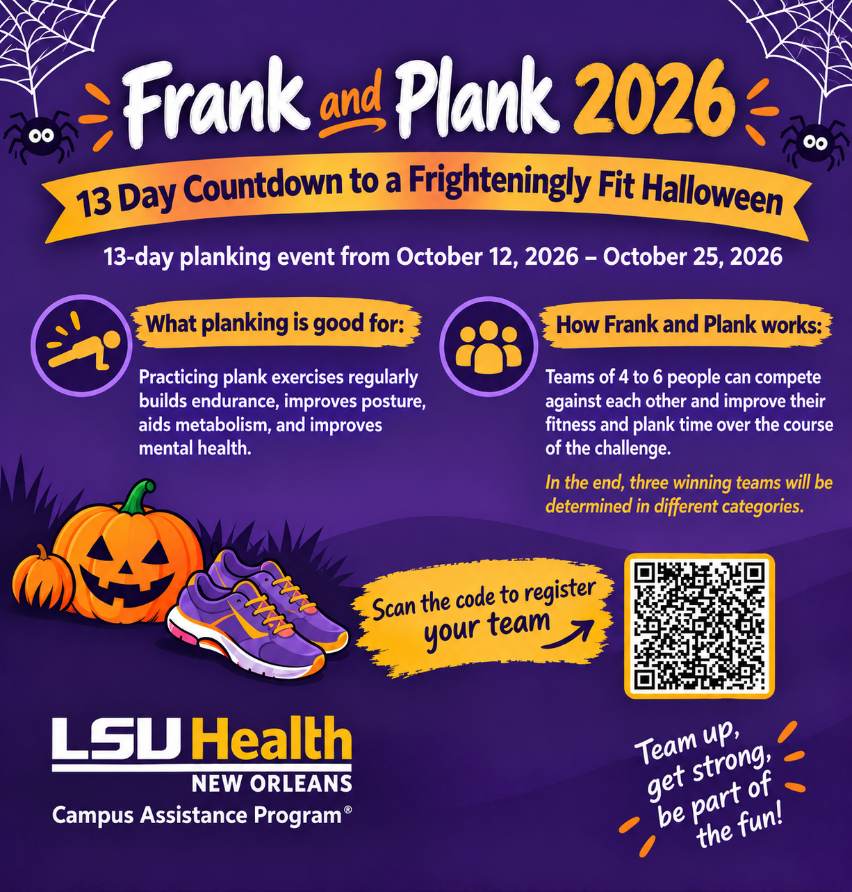 Event Title: Frank and Plank Campus Assistance Program, Event Date: October 12, Starting at 08:00 AM and ending at 05:00 PM in Building: None