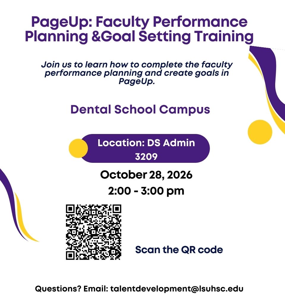 Event Title: PageUp: Faculty Performance Planning & Goal Setting Sonja Washington , Event Date: October 28, Starting at 02:00 PM and ending at 03:00 PM in Building: Dental School Administration Building Room: 3209