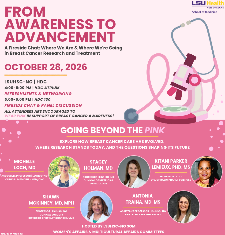 Event Title: SOM Breast Cancer Awareness Seminar , Event Date: October 28, Starting at 04:00 PM and ending at 06:00 PM in Building: Human Development Center Room: 130