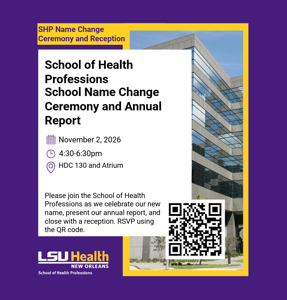Event Title: SHP School Name Change Ceremony , Event Date: November 02, Starting at 04:30 PM and ending at 06:30 PM in Building: Human Development Center Room: 130