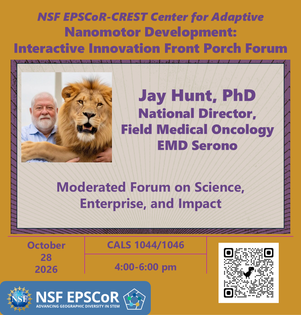 Event Title: Innovation Front Porch Forum: Conversations on Science, Enterprise, and Impact Jay Hunt, PhD, Event Date: October 28, Starting at 04:00 PM and ending at 06:00 PM in Building: Center for Advanced Learning and Simulation Room: 1044/1046