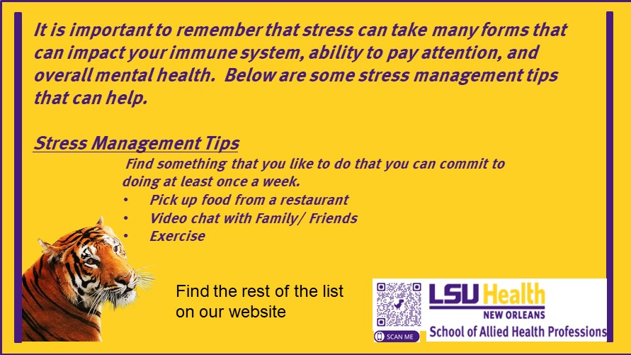 Event Title: Stress Management Tips , Event Date: March 31, Starting at 12:00 AM and ending at 12:00 AM in Building: None Room:  