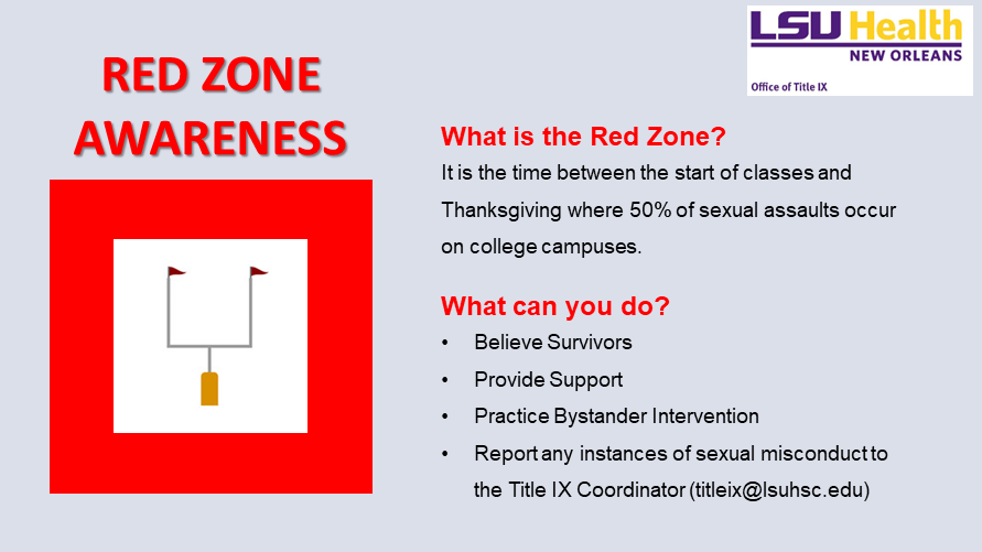 Event Title: Red Zone Awareness , Event Date: September 11, Starting at 12:00 AM and ending at 12:00 AM in Building: None Room:  