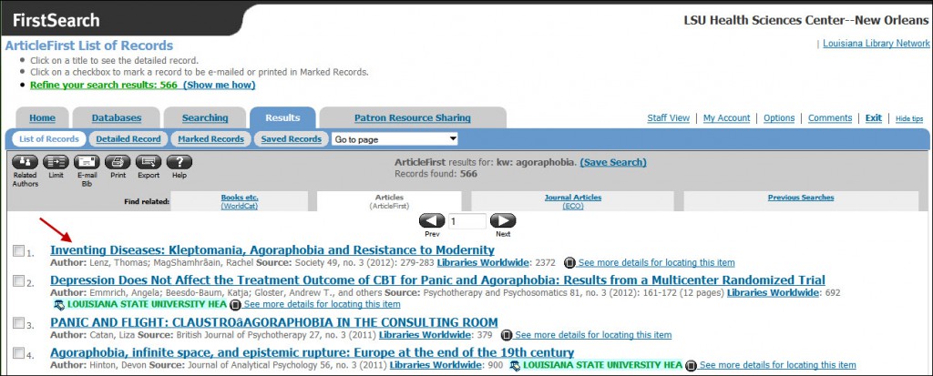 OCLC Article Search Result