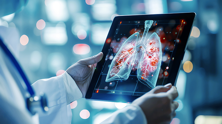 doctor holding tablet with 3D lung scan