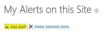 To add an alert to OneDrive, choose Add Alert.