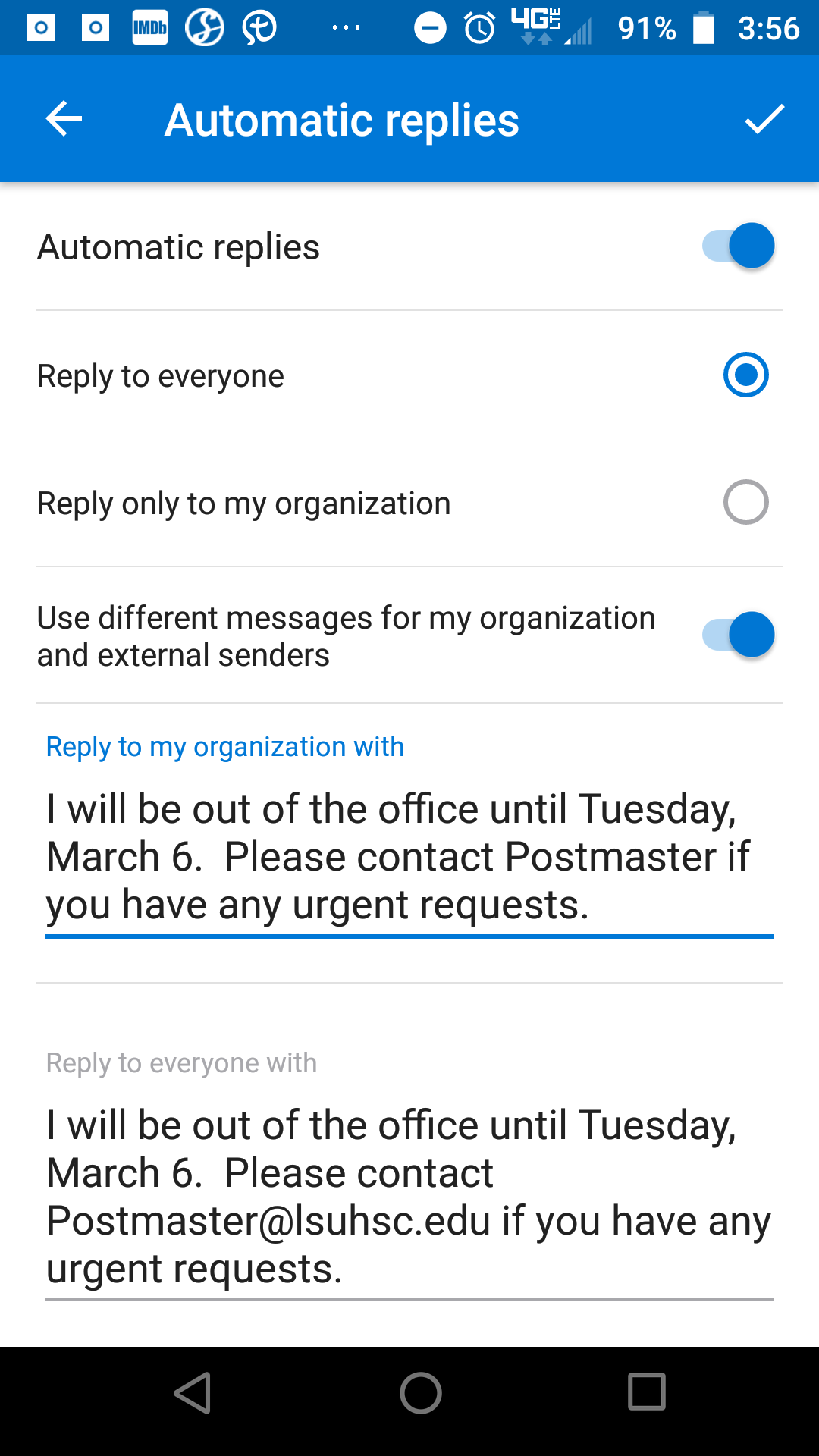 screenshot - automatic replies