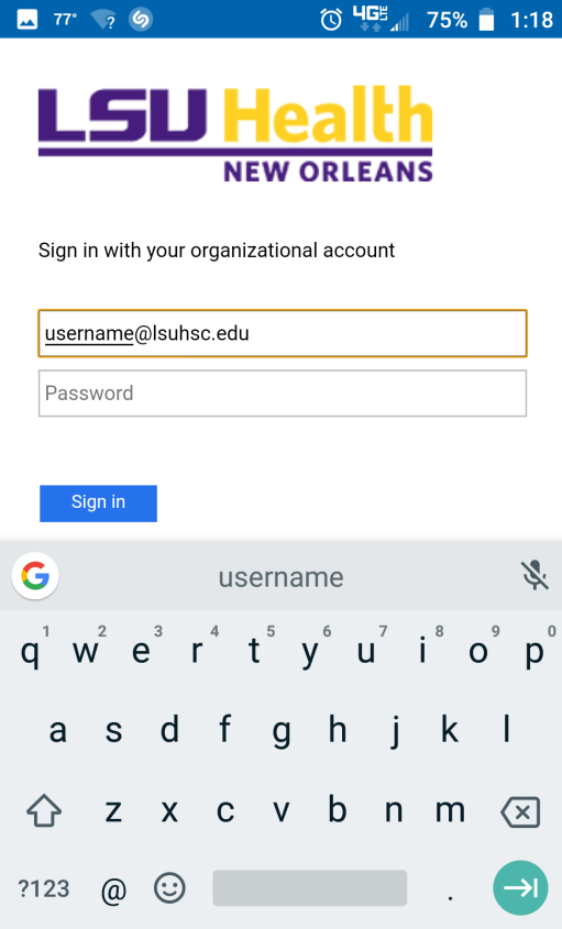 screenshot - enter LSUHSC credentials