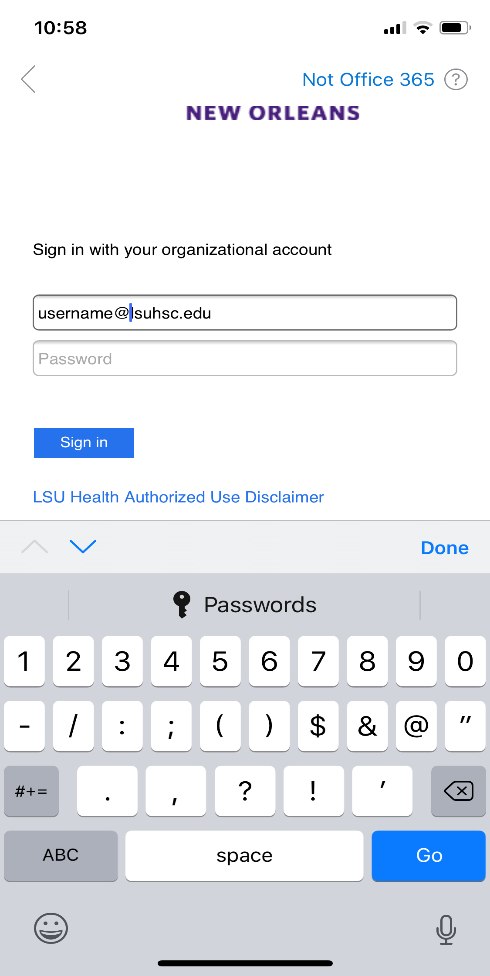 screenshot - Enter your @lsuhsc.edu credentials and select sign-in
