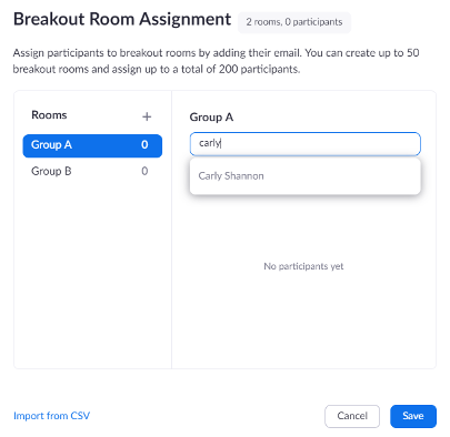 Pre Assigning Participants To Zoom Breakout Rooms