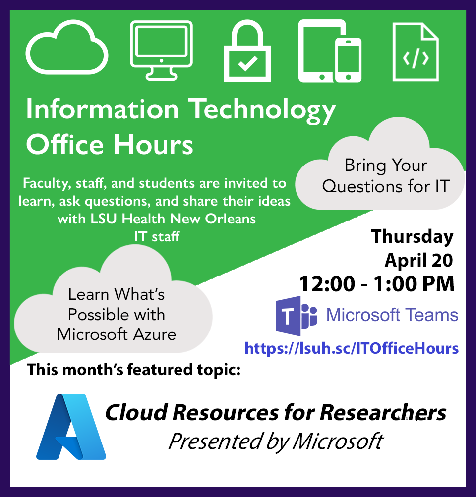 IT Office Hours Meeting Flyer 4/20 @ 12 PM via Teams link below - Topic - Power BI Desktop