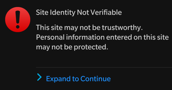 Blackberry Error 1 Site Identity Not Verifiable