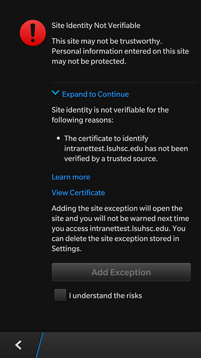 Blackberry Error #2 Site Identity Not Verifable More Details