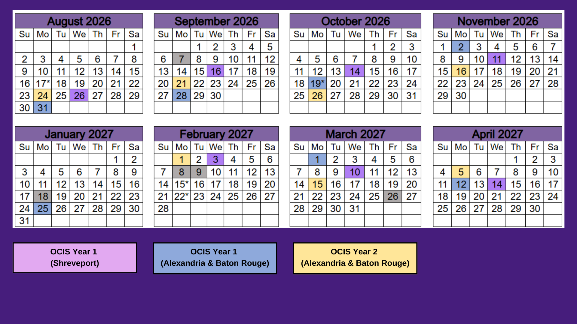 OCIS Calendar 26-27