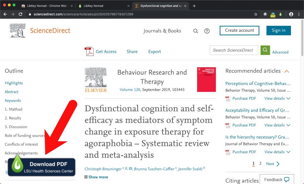 Screenshot of journal article page