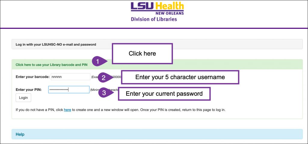 Screenshot of a log in page