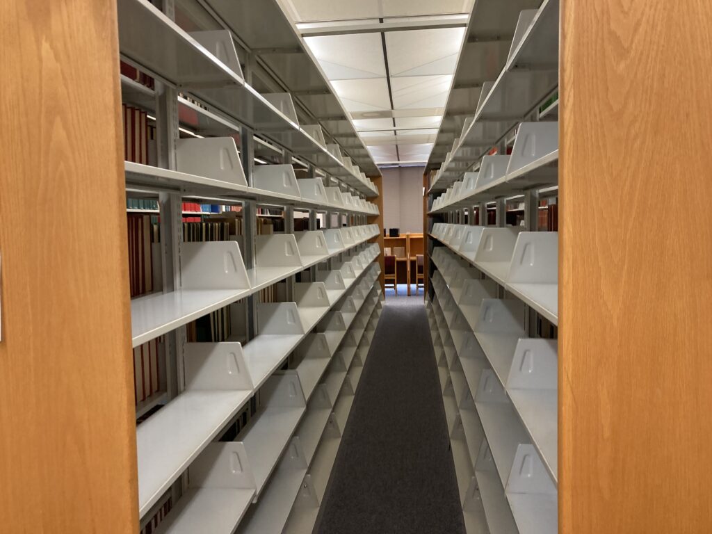 Picture of empty shelves in a library