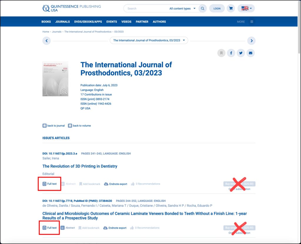 Screenshot of journal site