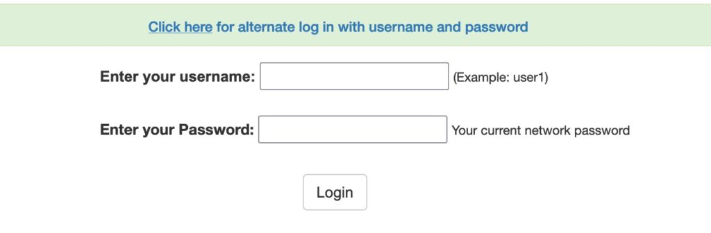 Screenshot of login boxes