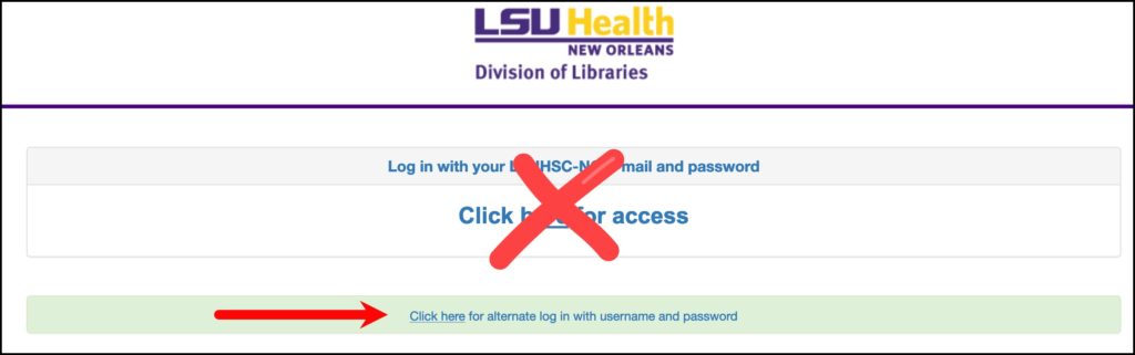 Screenshot of login options website