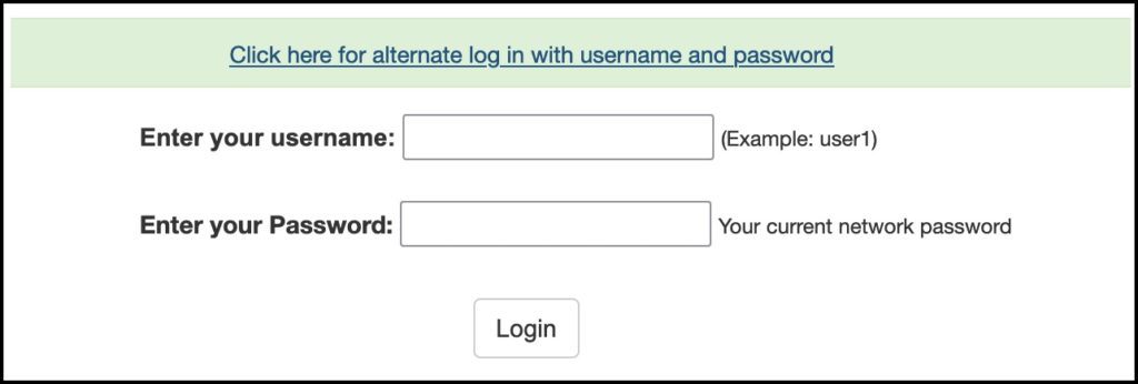 Screenshot of login boxes