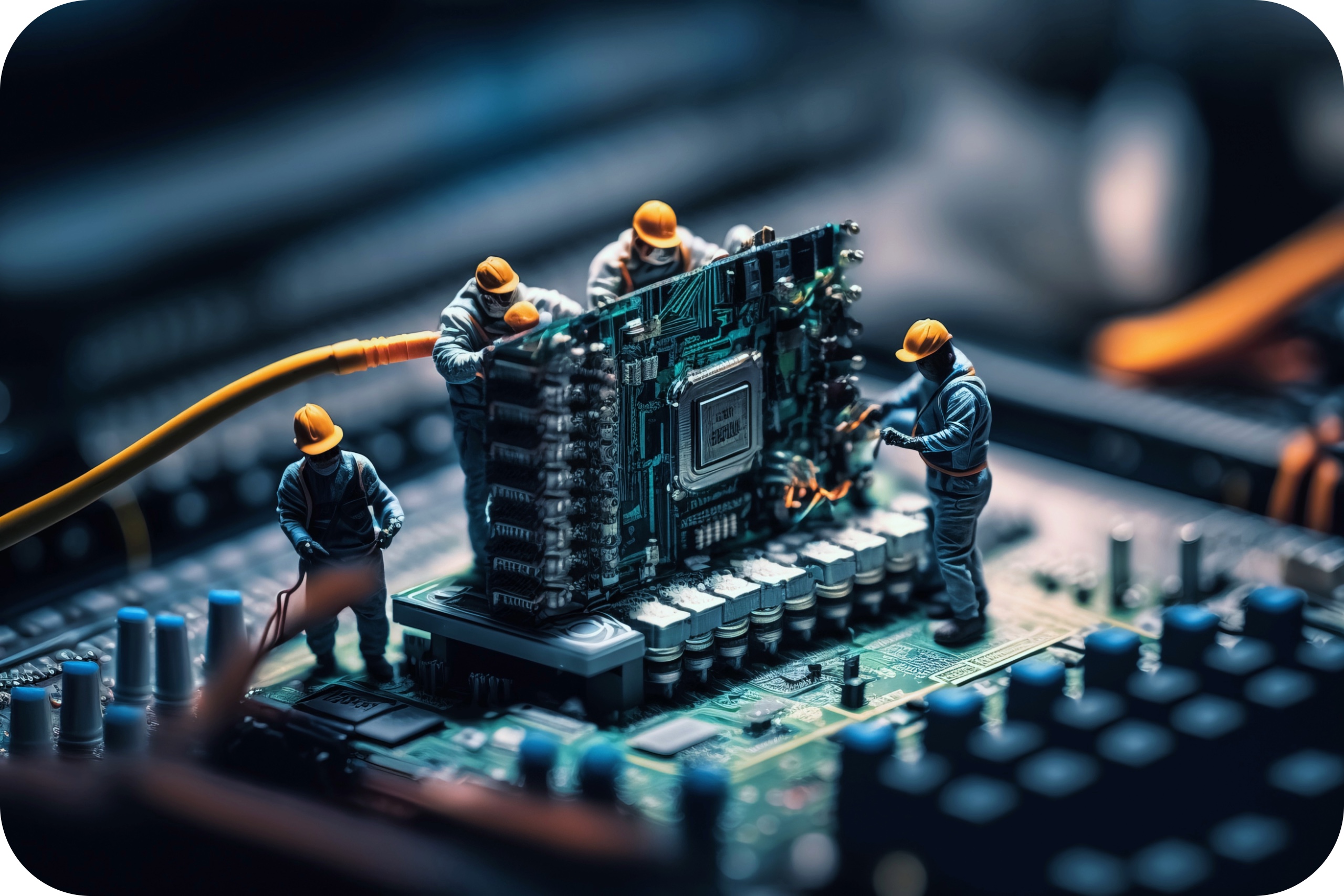 Image of construction workers working on a computer
