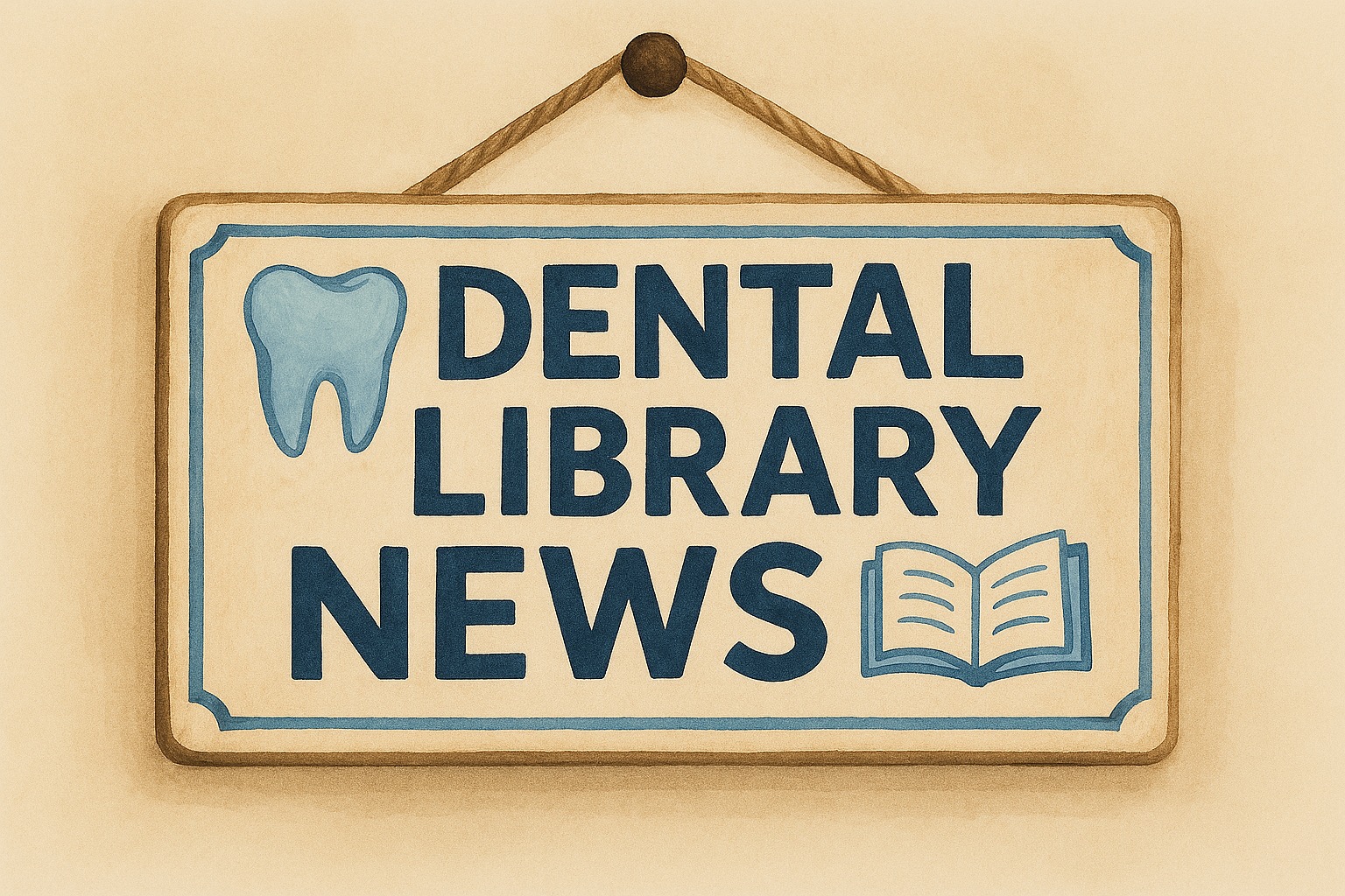 Sign that says "Dental Library News" with a tooth and a book