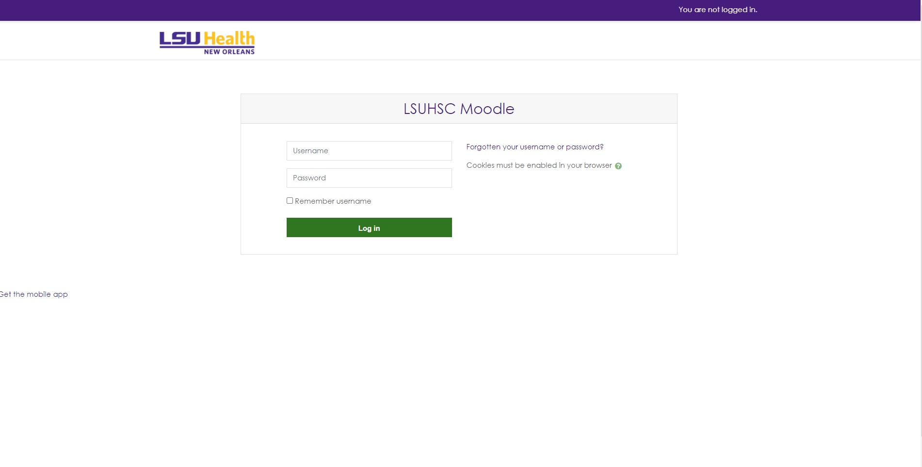 Moodle Login Screen