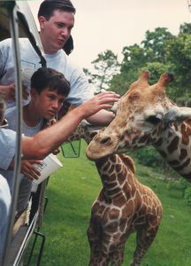 campers and giraffe